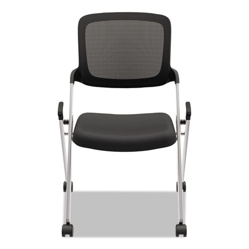 VL304 Mesh Back Nesting Chair, Supports Up to 250 lb, 19" Seat Height, Black Seat, Black Back, Silver Base-(BSXVL304SLVR)