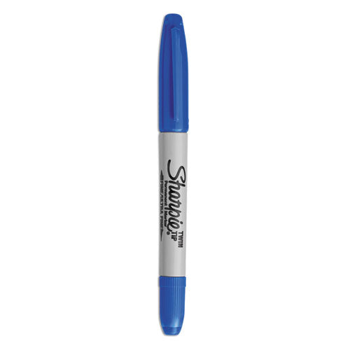 Twin-Tip Permanent Marker, Extra-Fine/Fine Bullet Tips, Blue, Dozen-(SAN32003)