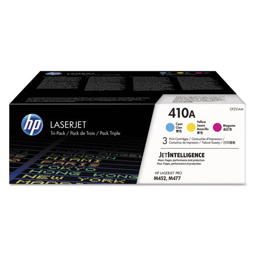 HP 410A, (CF251A-M) 3-Pack Cyan/Magenta/Yellow Original LaserJet Toner Cartridges-(HEWCF251AM)