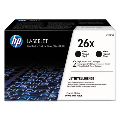 HP 26X, (CF226X-D) 2-Pack High-Yield Black Original LaserJet Toner Cartridges-(HEWCF226XD)