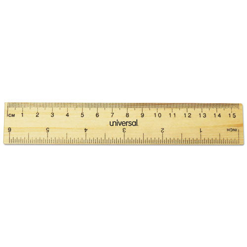 Flat Wood Ruler, Standard/Metric, 6" Long-(UNV59024)