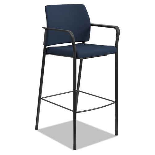 Accommodate Series Cafe Stool with Fixed Arms, Supports Up to 300 lb, 30" Seat Height, Navy Seat, Navy Back, Black Base-(HONSCS2FECU98B)