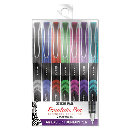 Fountain Pen, Fine 0.6 mm, Assorted Ink Colors, Assorted, 7/Pack-(ZEB48307)