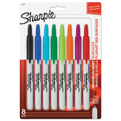 Retractable Permanent Marker, Fine Bullet Tip, Assorted Colors, 8/Set-(SAN32730PP)