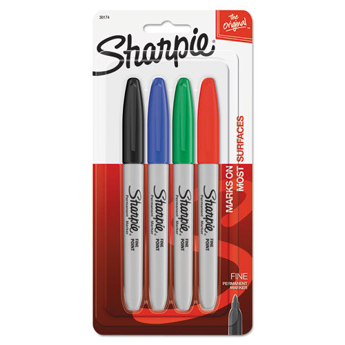 Fine Tip Permanent Marker, Fine Bullet Tip, Assorted Colors, 4/Set-(SAN30174PP)