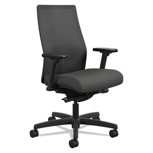 Ignition 2.0 4-Way Stretch Mid-Back Mesh Task Chair, Supports 300 lb, 17" to 21" Seat Height, Iron Ore Seat, Black Back/Base-(HONI2M2AMLC19TK)