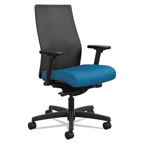 Ignition 2.0 4-Way Stretch Mid-Back Mesh Task Chair, Supports 300 lb, 17" to 21" Seat Height, Peacock Seat, Black Back/Base-(HONI2M2AMLC97TK)