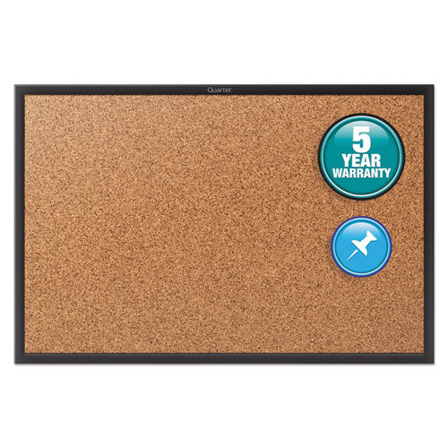 Classic Series Cork Bulletin Board, 48 x 36, Natural Surface, Black Aluminum Frame-(QRT2304B)
