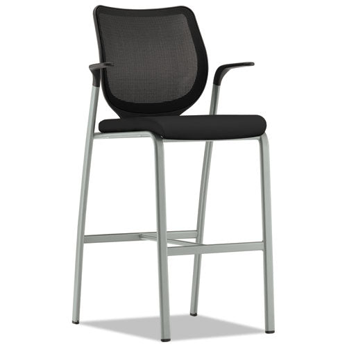 Nucleus Series Cafe-Height Stool with ilira-Stretch M4 Back, Supports Up to 300 lb, Black Seat/Back, Platinum Base-(HONN709CU10T1)