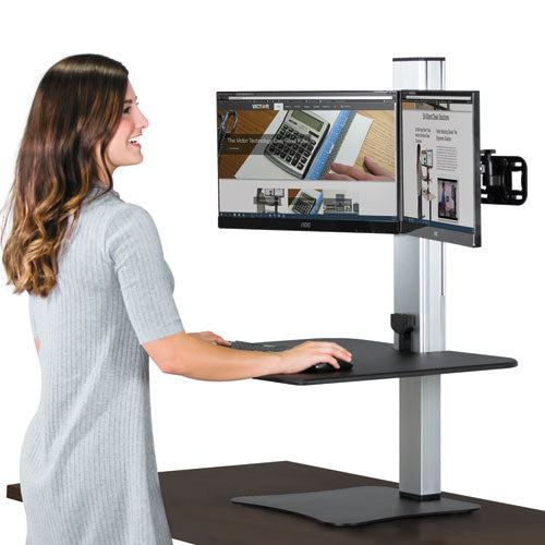 High Rise Electric Dual Monitor Standing Desk Workstation, 28" x 23" x 20.25", Black/Aluminum-(VCTDC450)