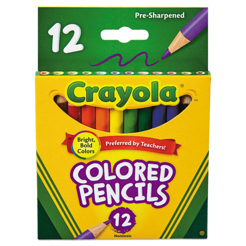 Short-Length Colored Pencil Set, 3.3 mm, 2B (#1), Assorted Lead/Barrel Colors, Dozen-(CYO684112)