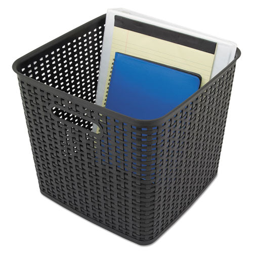 Plastic Weave Bin, Extra Large, 12.5" x 12.5" x 11.13", Black, 2/Pack-(AVT40376)