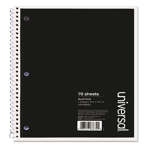 Wirebound Notebook, 1-Subject, Quadrille Rule (4 sq/in), Black Cover, (70) 10.5 x 8 Sheets-(UNV66630)