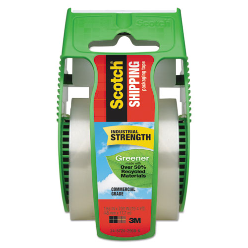 Greener Commercial Grade Packaging Tape with Dispenser, 1.5" Core, 1.88" x 58.33 ft, Clear-(MMM175G)