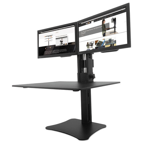 High Rise Dual Monitor Standing Desk Workstation, 28" x 23" x 10.5" to 15.5", Black-(VCTDC350A)