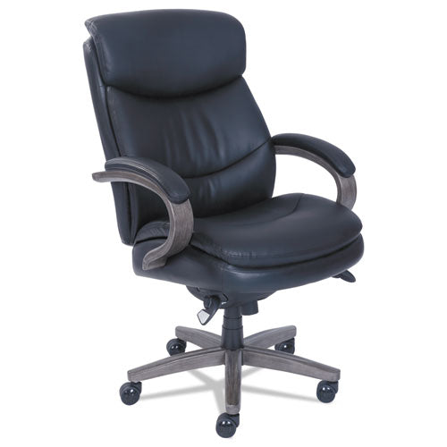 Woodbury High-Back Executive Chair, Supports Up to 300 lb, 20.25" to 23.25" Seat Height, Black Seat/Back, Weathered Gray Base-(LZB48962A)