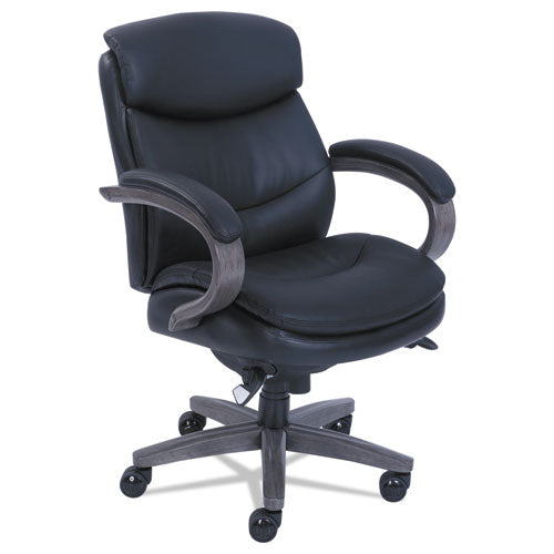 Woodbury Mid-Back Executive Chair, Supports Up to 300 lb, 18.75" to 21.75" Seat Height, Black Seat/Back, Weathered Gray Base-(LZB48963A)