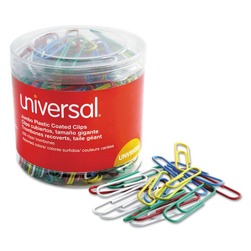 Plastic-Coated Paper Clips, Jumbo, Assorted Colors, 250/Pack-(UNV95000)