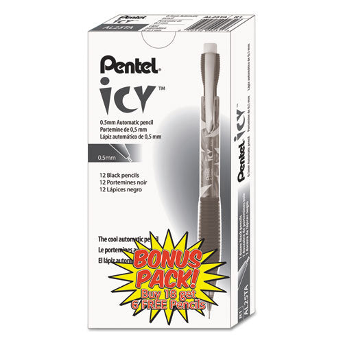 Icy Mechanical Pencil, 0.5 mm, HB (#2.5), Black Lead, Transparent Smoke Barrel, 24/Pack-(PENAL25TASWSPR)