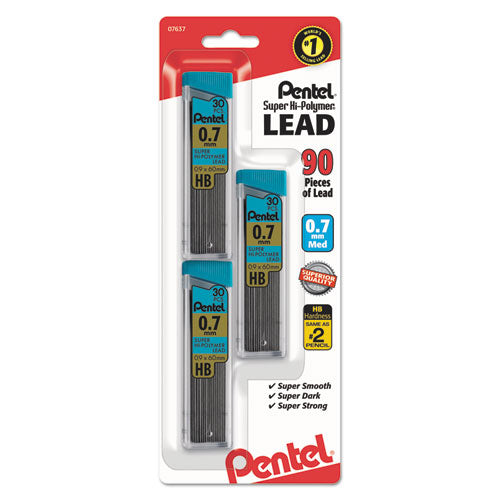 Super Hi-Polymer Lead Refills, 0.7 mm, HB, Black, 30/Tube, 3 Tubes/Pack-(PENC27BPHB3K6)