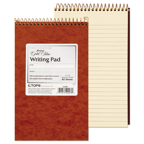 Gold Fibre Retro Wirebound Writing Pads, Medium/College Rule, Red Cover, 80 Antique Ivory 5 x 8 Sheets-(TOP20007)