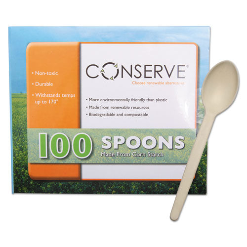 Corn Starch Cutlery, Spoon, White, 100/Pack-(BAU10232)