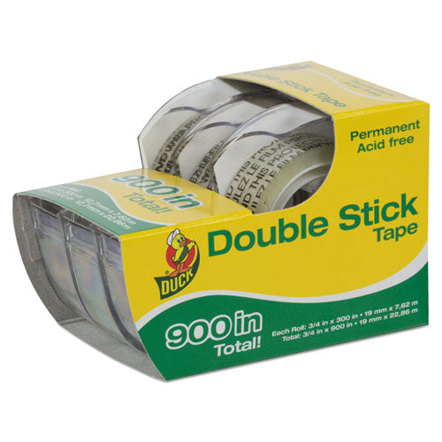 Permanent Double-Stick Tape with Dispenser, 1" Core, 0.5" x 25 ft, Clear, 3/Pack-(DUC0021087)