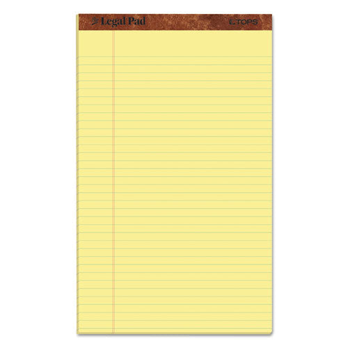 "The Legal Pad" Plus Ruled Perforated Pads with 40 pt. Back, Wide/Legal Rule, 50 Canary-Yellow 8.5 x 14 Sheets, Dozen-(TOP7572)