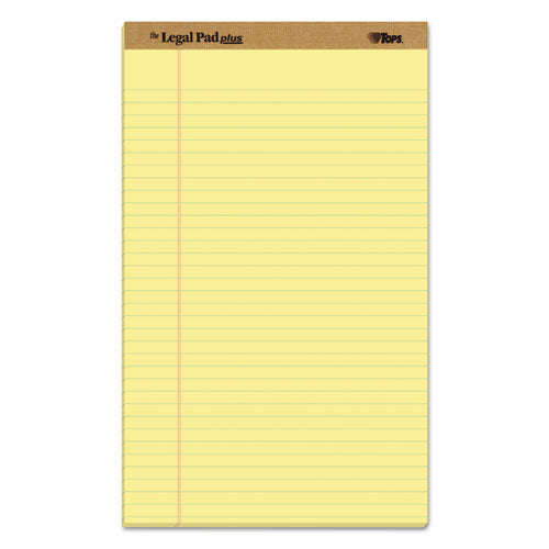 "The Legal Pad" Plus Ruled Perforated Pads with 40 pt. Back, Wide/Legal Rule, 50 Canary-Yellow 8.5 x 14 Sheets, Dozen-(TOP71572)