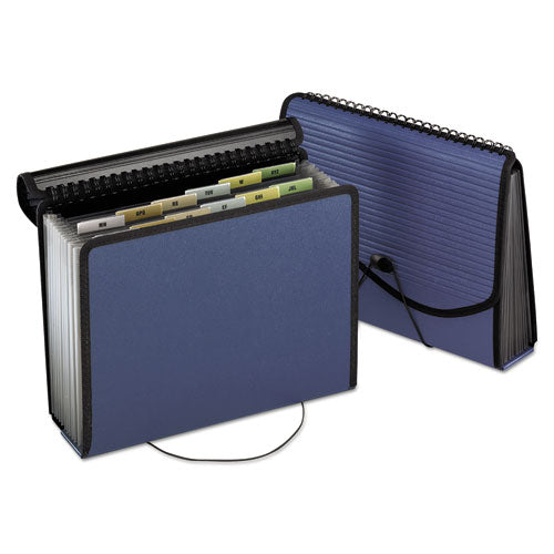 Spiral Poly Expanding File, 4" Expansion, 13 Sections, Cord/Hook Closure, 1/6-Cut Tabs, Letter Size, Navy Blue-(PFX01119)