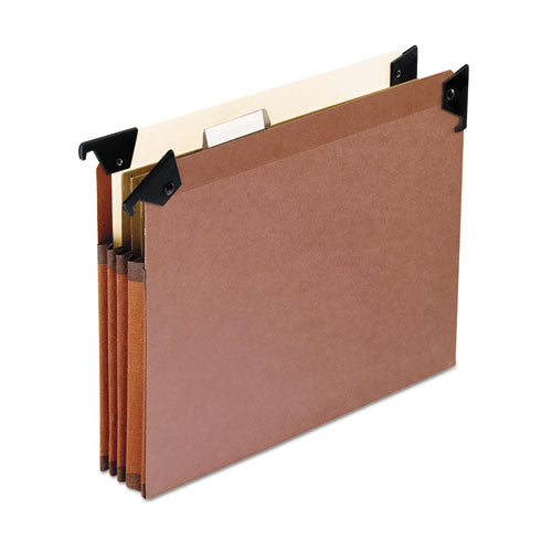 Premium Expanding Hanging File Pockets with Swing Hooks and Dividers, 3 Dividers with 1/5-Cut Tabs, Letter Size, Brown, 5/Box-(PFX45422)