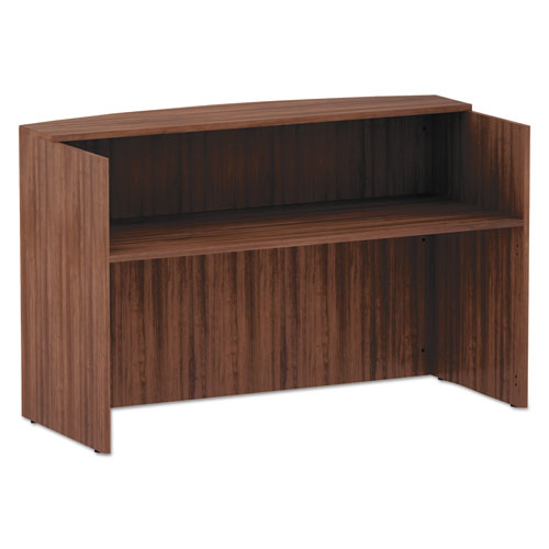 Alera Valencia Series Reception Desk with Transaction Counter, 71" x 35.5" x 42.5", Modern Walnut-(ALEVA327236WA)