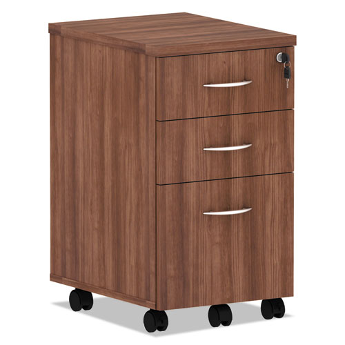 Alera Valencia Series Mobile Pedestal File, Left/Right, 3-Drawer: Box/Box/File, Legal/Letter, Walnut, 15.88 x 20.5 x 28.38-(ALEVA572816WA)