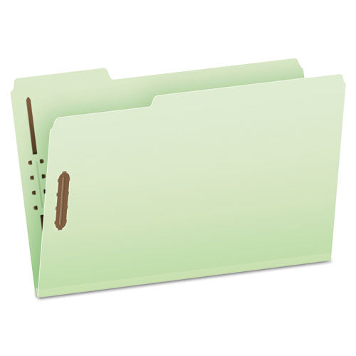 Heavy-Duty Pressboard Folders with Embossed Fasteners, 1/3-Cut Tabs, 2" Expansion, 2 Fasteners, Legal Size, Green, 25/Box-(PFX17186)