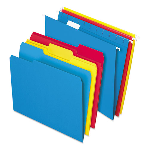 Combo Filing Kit, Letter Size, (12) 1/5-Cut Exterior Hanging File Folders, (12) 1/3-Cut File Folders, Assorted Colors-(PFX16157)