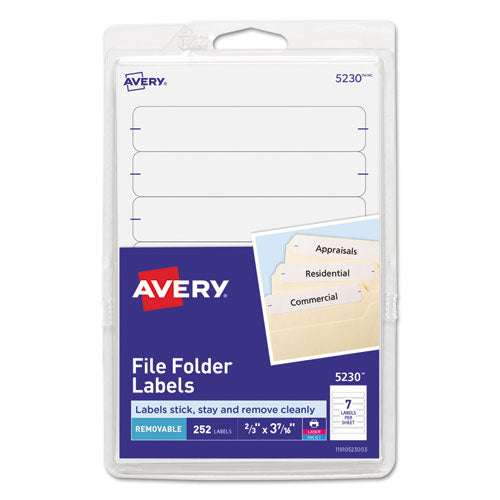 Removable File Folder Labels with Sure Feed Technology, 0.66 x 3.44, White, 7/Sheet, 36 Sheets/Pack-(AVE5230)