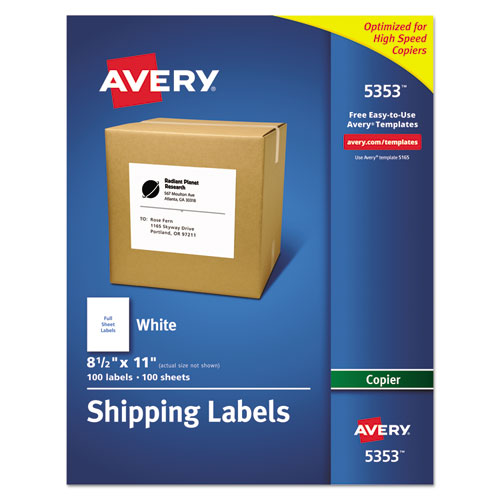 Copier Mailing Labels, Copiers, 8.5 x 11, White, 100/Box-(AVE5353)