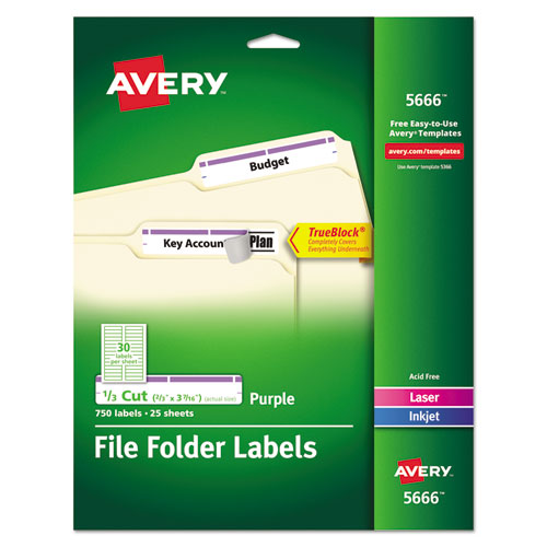 Permanent TrueBlock File Folder Labels with Sure Feed Technology, 0.66 x 3.44, White, 30/Sheet, 25 Sheets/Pack-(AVE5666)