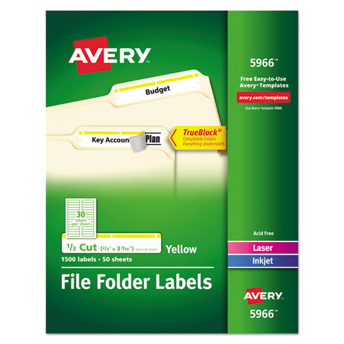 Permanent TrueBlock File Folder Labels with Sure Feed Technology, 0.66 x 3.44, White, 30/Sheet, 50 Sheets/Box-(AVE5966)