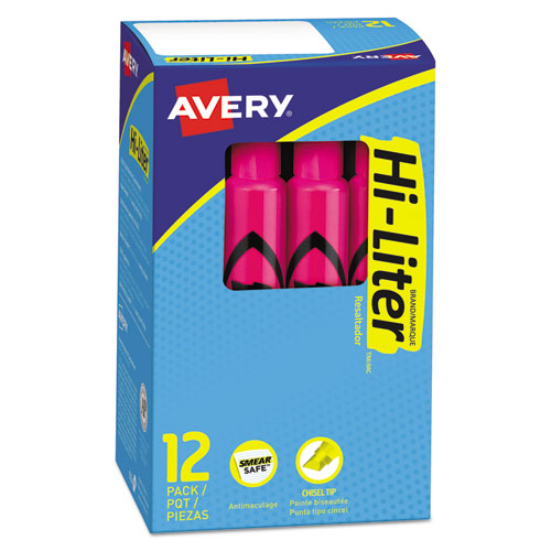 HI-LITER Desk-Style Highlighters, Fluorescent Pink Ink, Chisel Tip, Pink/Black Barrel, Dozen-(AVE24010)