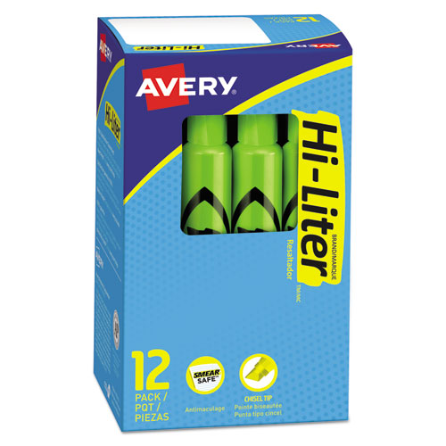 HI-LITER Desk-Style Highlighters, Fluorescent Green Ink, Chisel Tip, Green/Black Barrel, Dozen-(AVE24020)