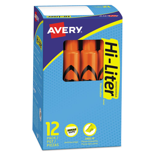 HI-LITER Desk-Style Highlighters, Fluorescent Orange Ink, Chisel Tip, Orange/Black Barrel, Dozen-(AVE24050)