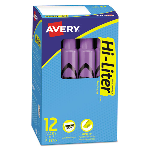 HI-LITER Desk-Style Highlighters, Fluorescent Purple Ink, Chisel Tip, Purple/Black Barrel, Dozen-(AVE24060)