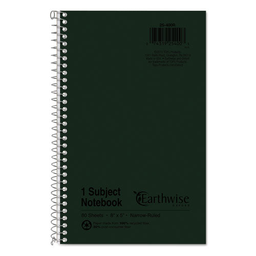 Earthwise by Oxford Recycled One-Subject Notebook, Narrow Rule, Green Cover, (80) 8 x 5 Sheets-(TOP25400)