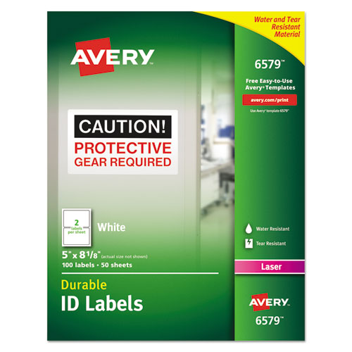 Durable Permanent ID Labels with TrueBlock Technology, Laser Printers, 5 x 8.13, White, 2/Sheet, 50 Sheets/Pack-(AVE6579)