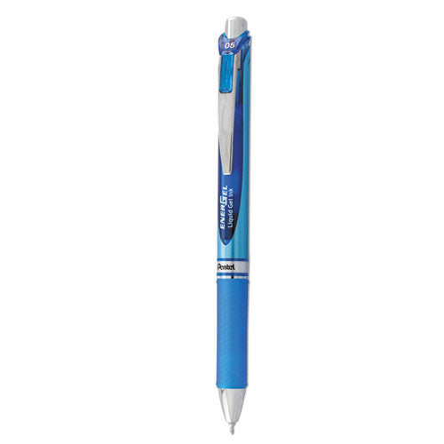 EnerGel RTX Gel Pen, Retractable, Fine 0.5 mm Needle Tip, Blue Ink, Silver/Blue Barrel-(PENBLN75C)