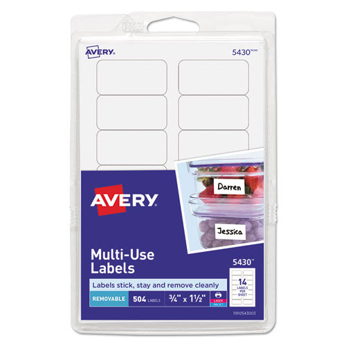 Removable Multi-Use Labels, Inkjet/Laser Printers, 0.75 x 1.5, White, 14/Sheet, 36 Sheets/Pack, (5430)-(AVE05430)