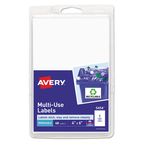 Removable Multi-Use Labels, Inkjet/Laser Printers, 4 x 6, White, 40/Pack, (5454)-(AVE05454)