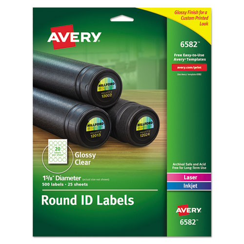 Round Print-to-the Edge Labels with SureFeed and EasyPeel, 1.67" dia, Glossy Clear, 500/PK-(AVE6582)