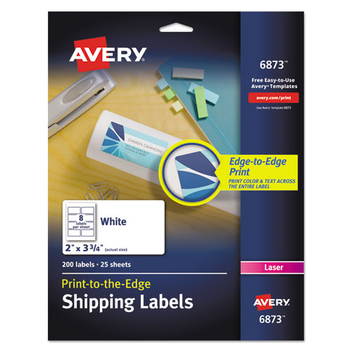 Vibrant Laser Color-Print Labels w/ Sure Feed, 2 x 3.75, White, 200/PK-(AVE6873)